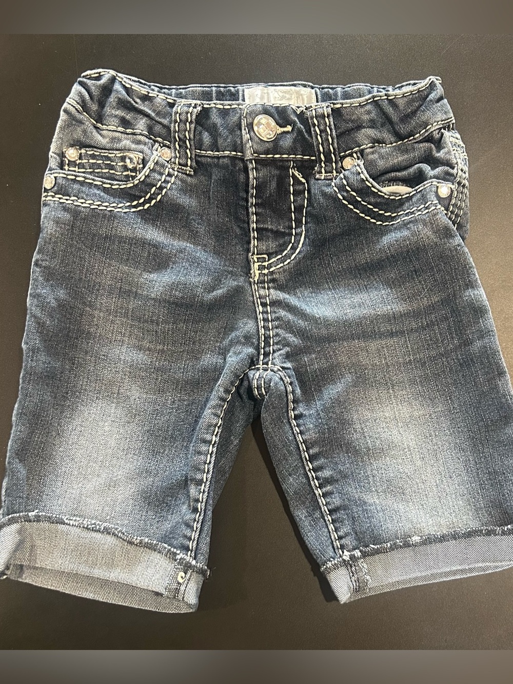 Xhilaration Dark Blue Denim Shorts with Contrast Stitching